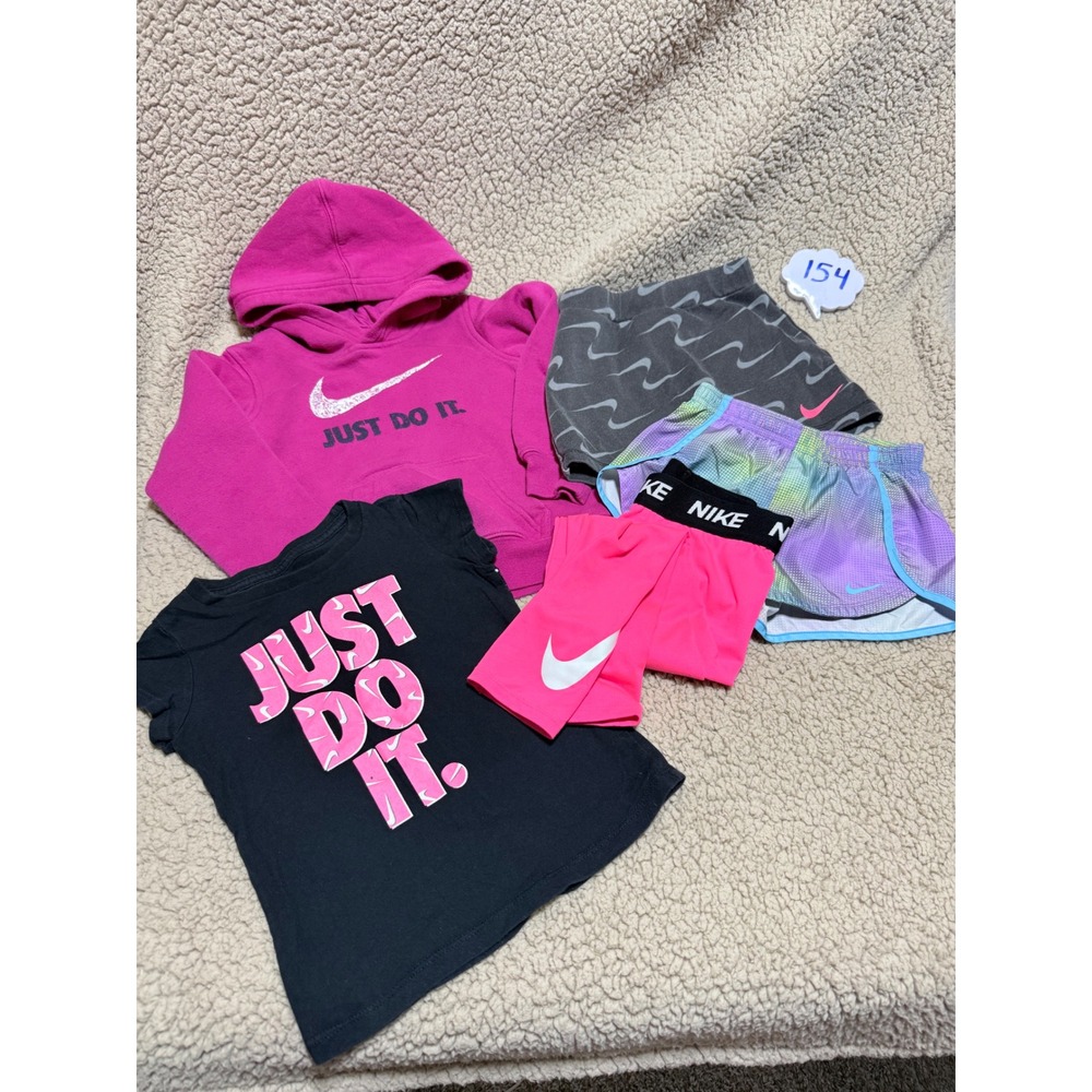 Nike Girls 5pc Activewear Set Hoodie Skort Shorts T-Shirt Pink Grey 4T XS 3-4Y